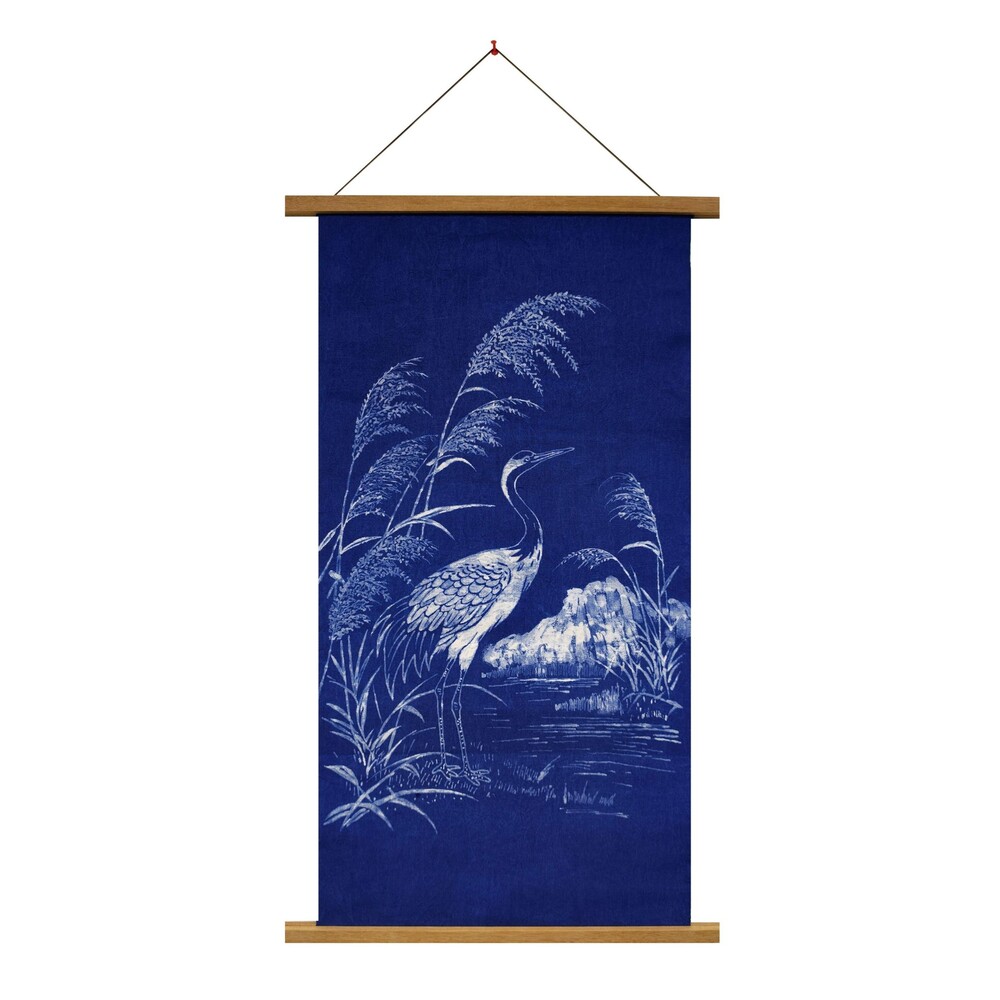 Handmade Crane Textile Wall Art | Indigo Batik Wall Hanging | Zen Nature